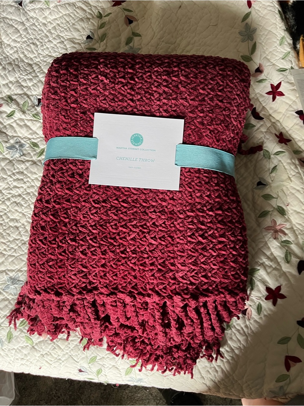 Martha Stewart Burgundy Chenille Throw Blanket, Vintage